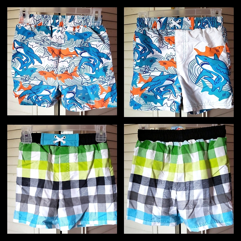 2 swim trunks size 3t sharks and plaid